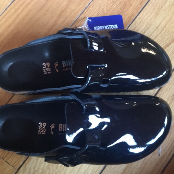 patent leather birkenstock clogs